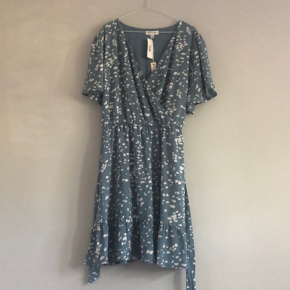 NWT Dusty Blue Faux Wrap Dress - Picture 2 of 7
